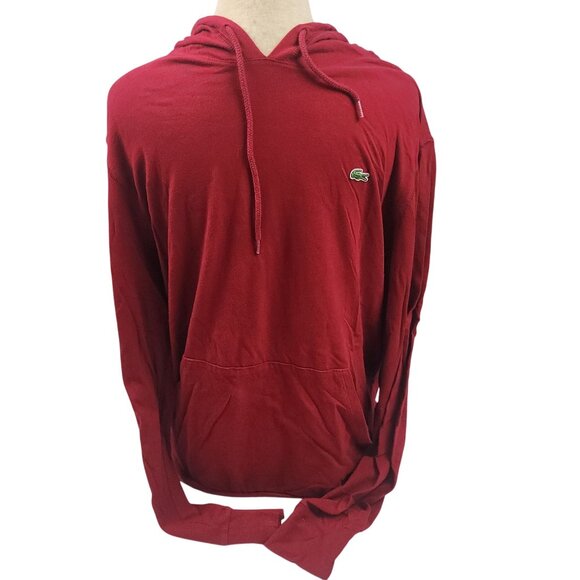 Lacoste Red Hooded Long Sleeve Shirt Regular Fit 100% Cotton Mens XL - Picture 1 of 13